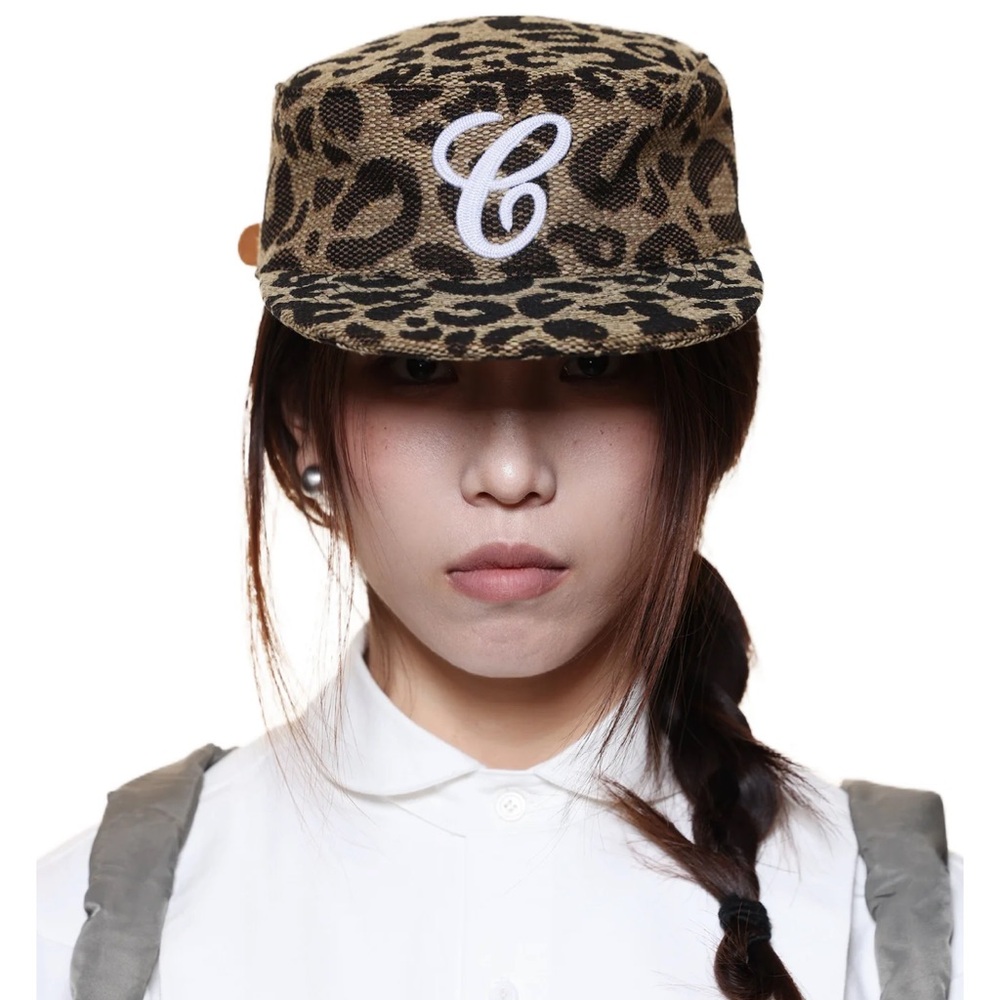 Leopard Print Cap with White Logo